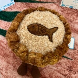 Jellycat London Selfridge Exclusive Fish Pie Pot with pin stickers and bags